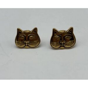 Retired vintage Laurel Burch 1993 Gold Cat Face Earrings flower cat post